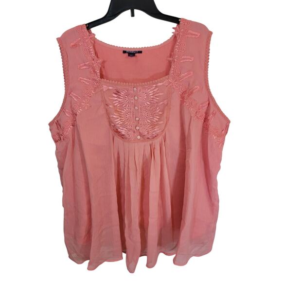 Roaman's Pink Embroidered Silhouette Chiffon Pleated Sleeveless Top Womens 32W - Picture 1 of 11